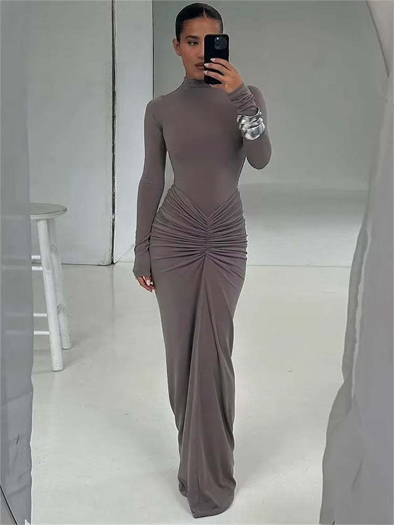 Pleated Fashion Patchwork Long Dress Women&