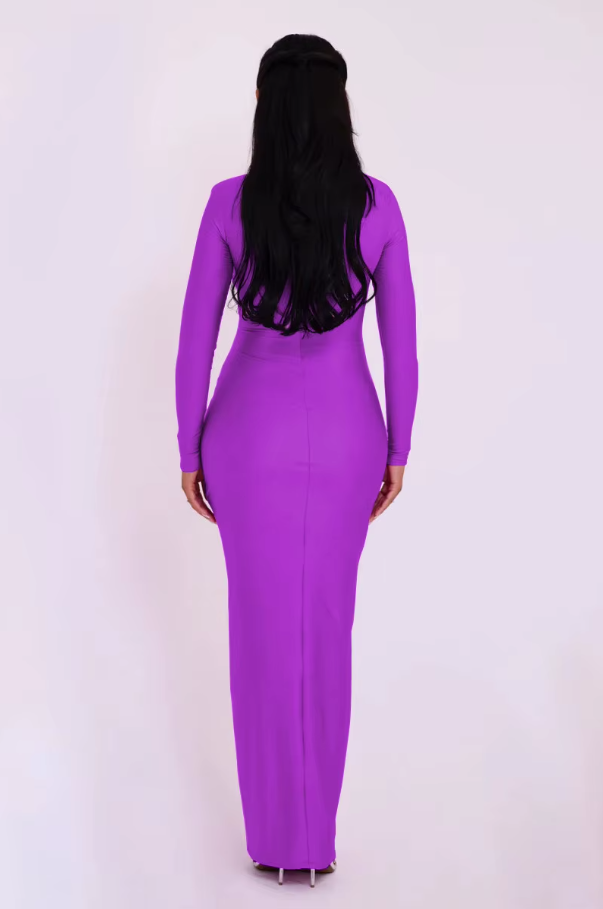 Elegant Hollow Out Long Sleeve Sexy Maxi Dress for Women Solid Color Slim Fit Cut Out Club Party Long Dress New