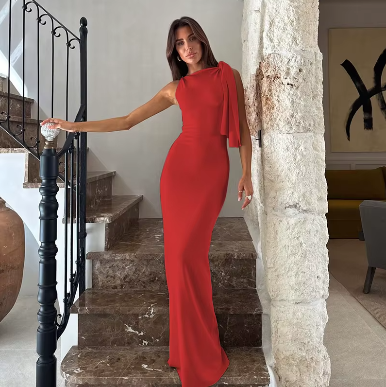 Fashion Solid O Neck Sleeveless Patchwork Sexy Bodycon Maxi Prom Dress Summer Women Clothes Party Festival Club Y2K