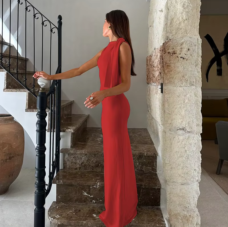 Fashion Solid O Neck Sleeveless Patchwork Sexy Bodycon Maxi Prom Dress Summer Women Clothes Party Festival Club Y2K