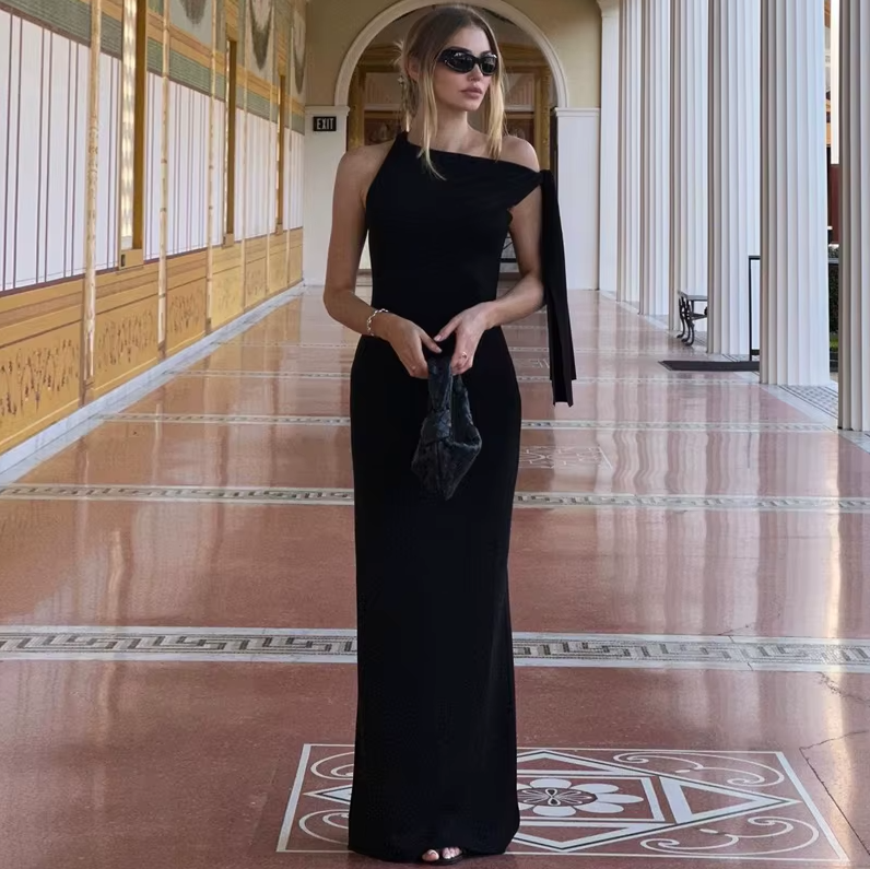 Fashion Solid O Neck Sleeveless Patchwork Sexy Bodycon Maxi Prom Dress Summer Women Clothes Party Festival Club Y2K