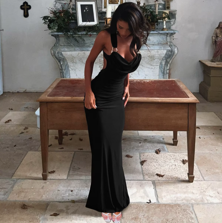 bib Sexy Sleeveless Backless Bodycon Party Club Evening Dress Women 2025 Spring/Summer New Elegant Pleated Slim Vestidos