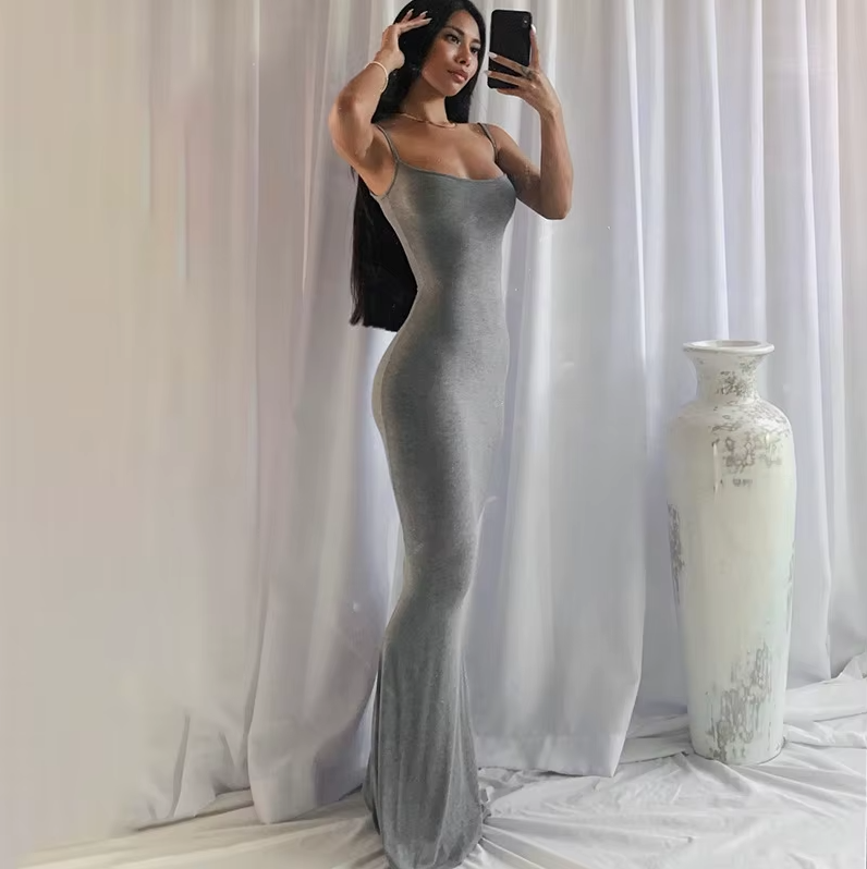 2024 Summer Dresses for Women Sexy Spaghetti Strap Black Long Dress Y2K Sleeveless Solid Skinny Bodycon Trumpet Maxi Vestidos