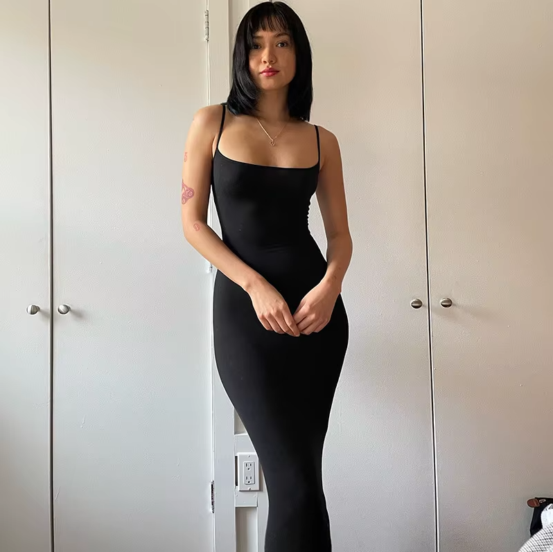 2024 Summer Dresses for Women Sexy Spaghetti Strap Black Long Dress Y2K Sleeveless Solid Skinny Bodycon Trumpet Maxi Vestidos