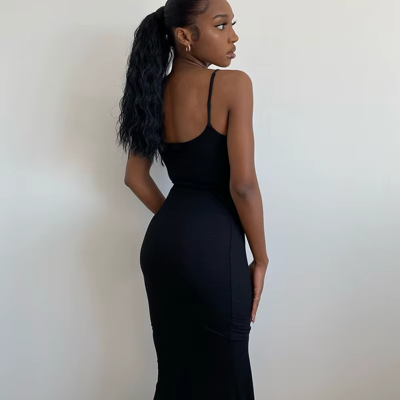 2024 Summer Dresses for Women Sexy Spaghetti Strap Black Long Dress Y2K Sleeveless Solid Skinny Bodycon Trumpet Maxi Vestidos