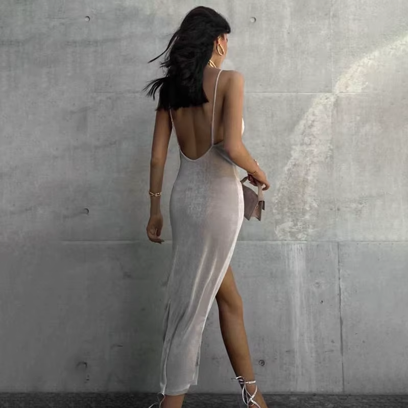 Elegant Sexy Evening Party Dress for Women 2022 New Midi Long Bodycon Slip Dresses Summer Thigh Split Vestidos De Fiesta