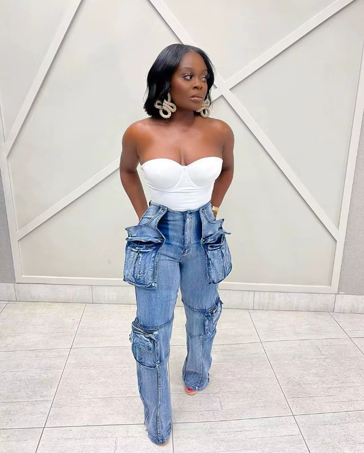 2024 Summer Women Fashion Multi Pocket Straight Zipper Fly Denim Pants Streetwear INS Safari Style Cargo Wide Leg Jeans
