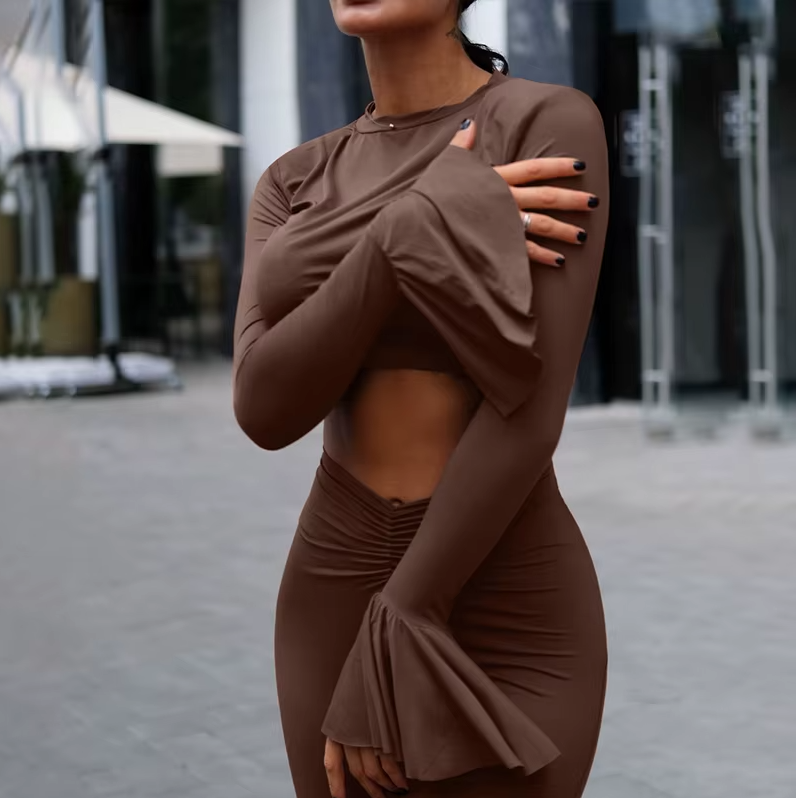 Fashion Casual Ruffle Detail Women Sets Ruched Top and Trousers Outfits for Women Suits Two Piece Sets Clothes