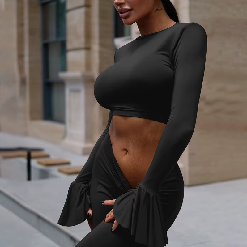 Fashion Casual Ruffle Detail Women Sets Ruched Top and Trousers Outfits for Women Suits Two Piece Sets Clothes