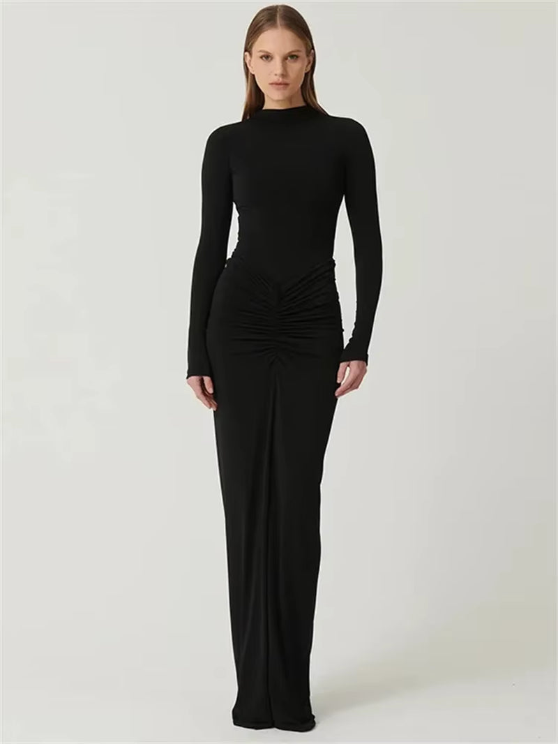 Pleated Fashion Patchwork Long Dress Women&