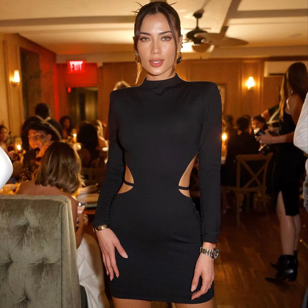 Fashion Sexy Slim Mini Dresses for Women Long Sleeves Hollow Out Backless Chic Bodycon Dress Lady Party Club Streetwear Vestidos