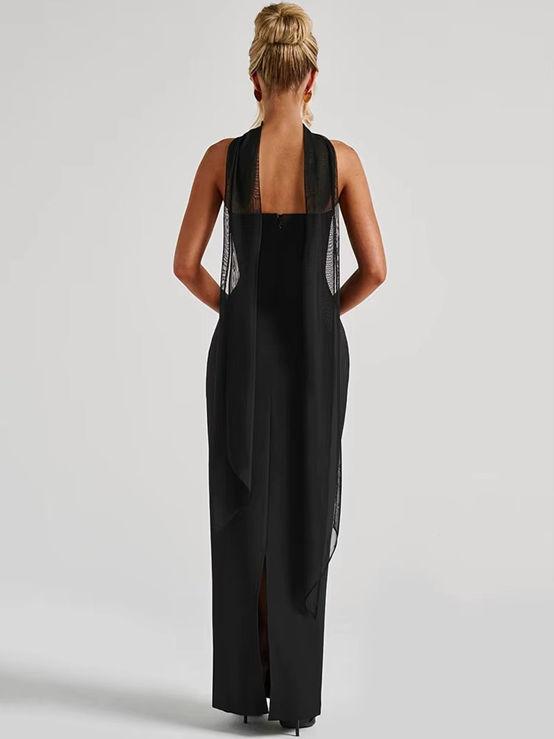 bib Scarf Collar Strapless Sexy Maxi Dress for Women Fashion Off-Shoulder Backless Bodycon Club Party Long Dress Elegant