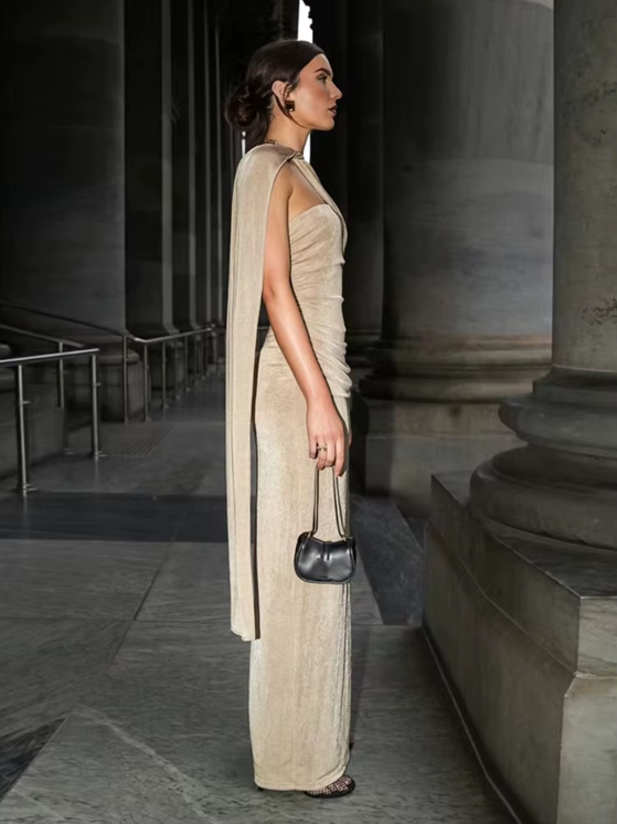 Slash Neck Ribbons Women Dress Hipster Elegant Incline Shoulder Pleated Sleeveless Slim Long Robe Mujer High Street Frock