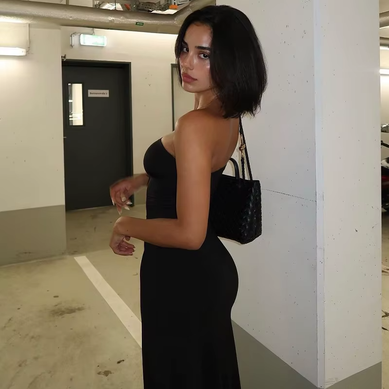 Black Strapless Long Sleeve Sexy Bodycon Maxi Prom Dress 2024 Fall Winter Elegant Women Outfit Evening Party Festival