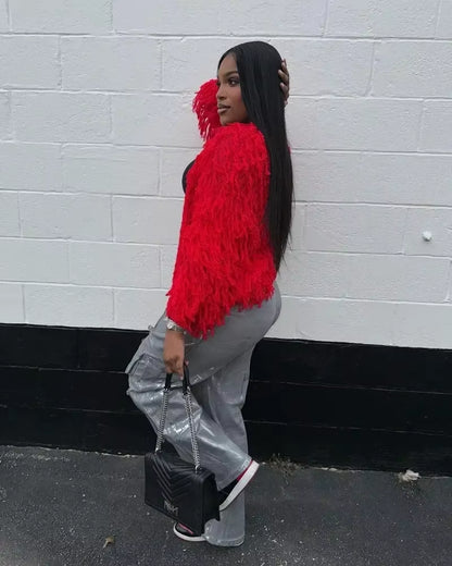 Silver Metallic Gilding Y2K Cargo Pants Women Fashion Button Fly High Waist Multi Pockets Loose Casual Straight Trousers