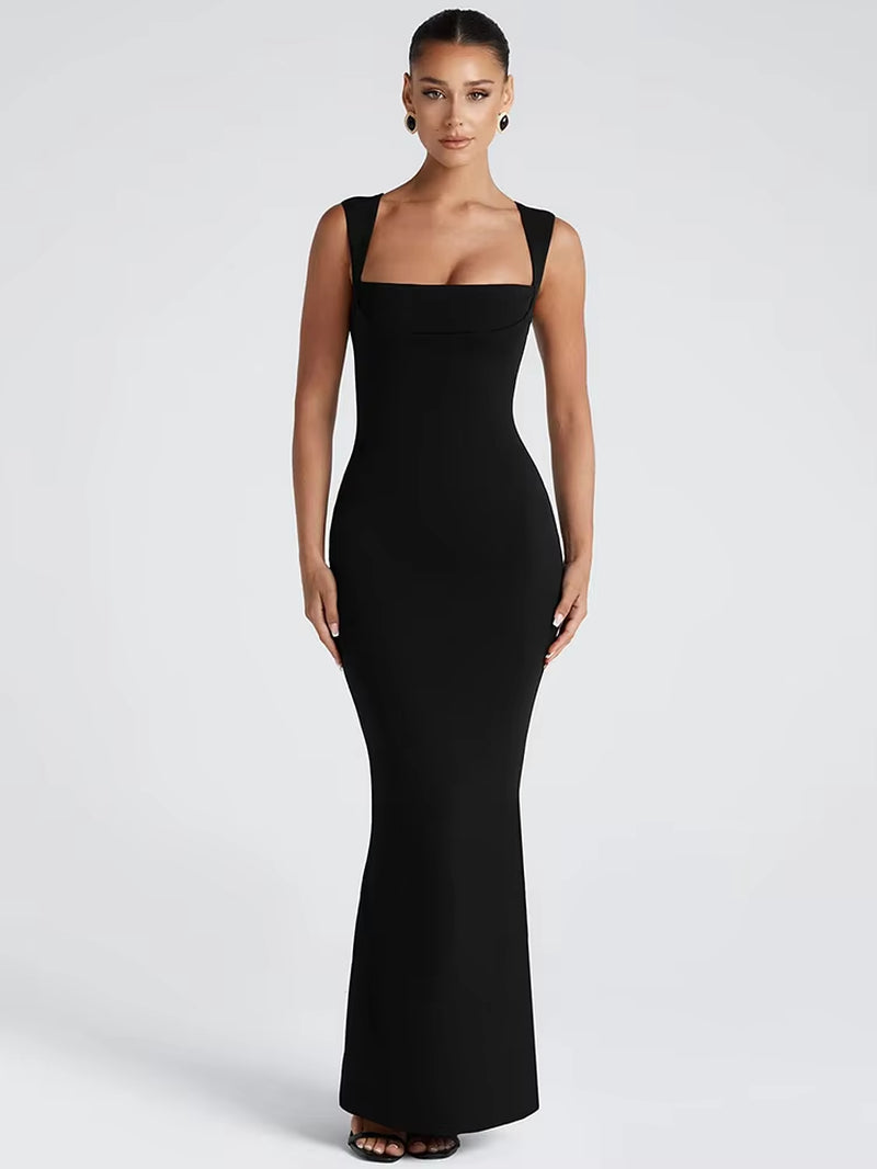 Square Collar Sleeveless Sexy Maxi Dress for Woman Fashion Spring Summer New High Waist Bodycon Club Party Long Dress