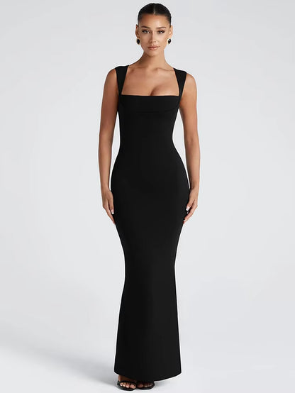 Square Collar Sleeveless Sexy Maxi Dress for Woman Fashion Spring Summer New High Waist Bodycon Club Party Long Dress