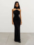 Metal Knots Dress Women Elegant Summer Trend Halter Solid Folds Backless Sleeveless Sexy Slim Banquet Party Bodycon