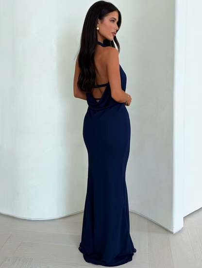Deep V Neck Halter Sexy Maxi Dress Women Elegant Summer Backless High Split Slim Long Dresses Basics Casual Vestido