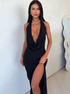 Deep V Neck Halter Sexy Maxi Dress Women Elegant Summer Backless High Split Slim Long Dresses Basics Casual Vestido