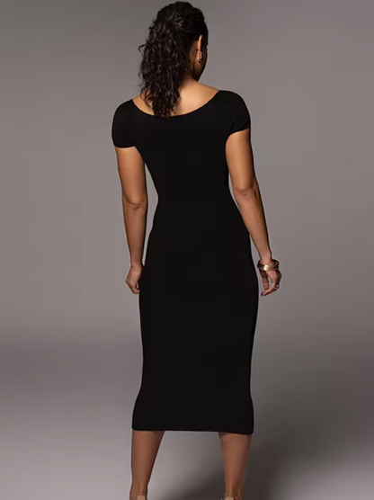 Solid Ribbed Women Short Sleeve off Shoulder Midi Dress Bodycon Sexy Streetwear Party Club Casual 2022 Summer Clothes