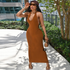 Pure Halter V Neck Midi Dress Backless Sleeveless Bodycon Sexy Streetwear Party Elegant Club 2021 Summer Clothes