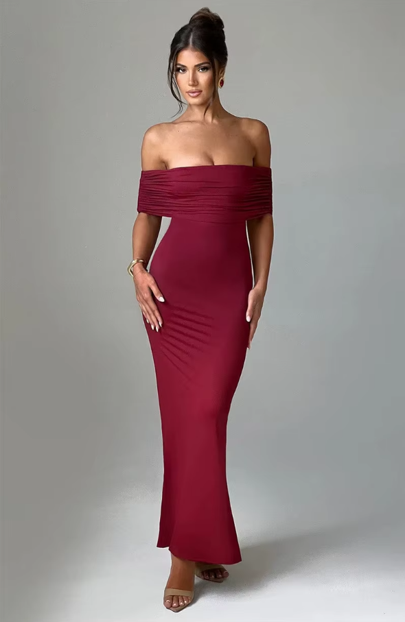Strapless Backless Sexy Maxi Dress for Women Black Solid Off-Shoulder Sleeveless Bodycon Club Party Long Dress Elegant