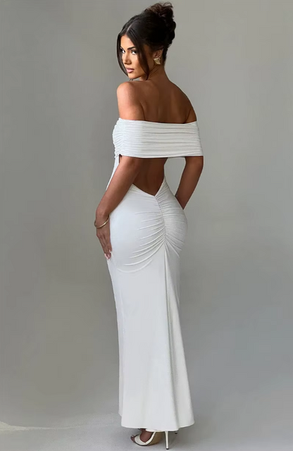 Strapless Backless Sexy Maxi Dress for Women Black Solid Off-Shoulder Sleeveless Bodycon Club Party Long Dress Elegant