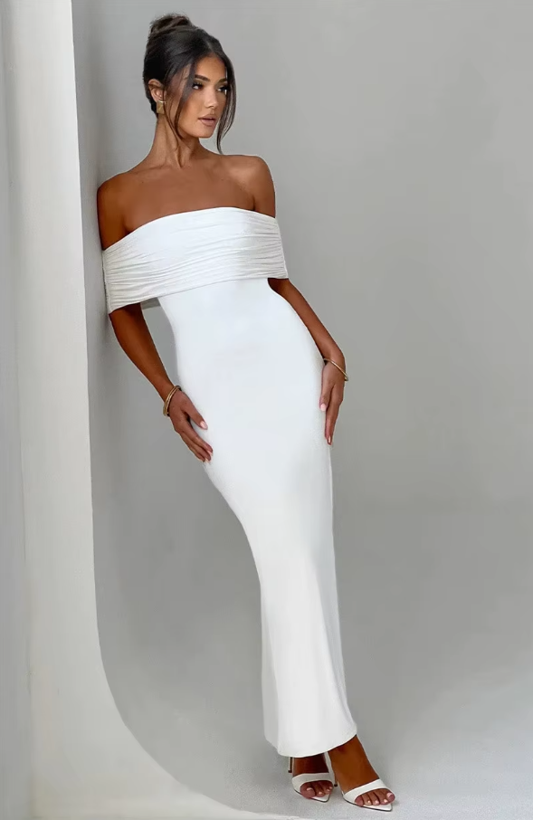 Strapless Backless Sexy Maxi Dress for Women Black Solid Off-Shoulder Sleeveless Bodycon Club Party Long Dress Elegant