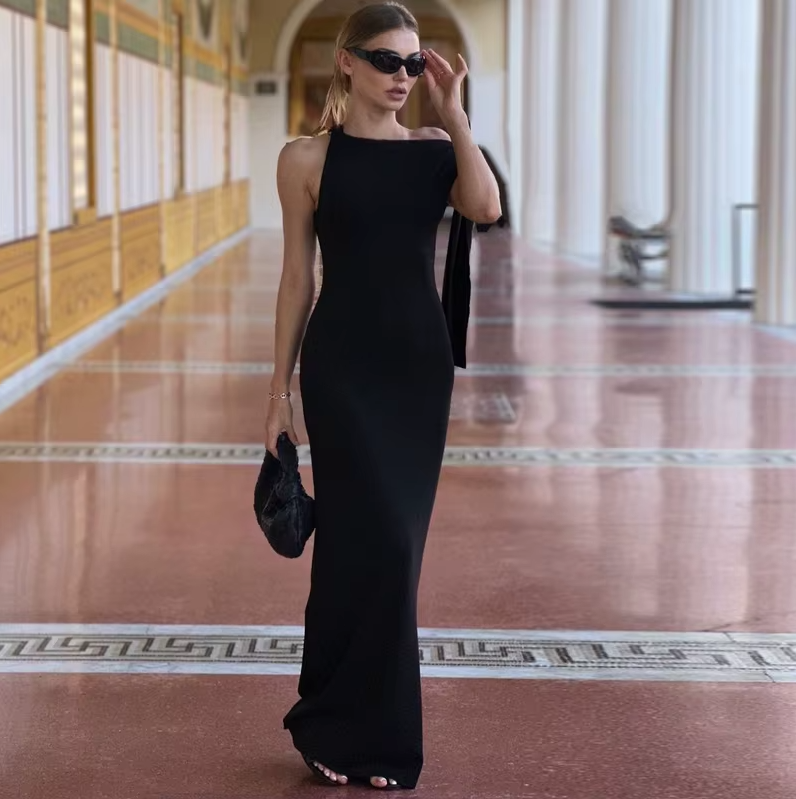 Fashion Solid O Neck Sleeveless Patchwork Sexy Bodycon Maxi Prom Dress Summer Women Clothes Party Festival Club Y2K