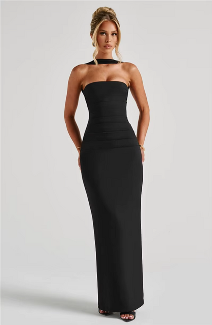 bib Scarf Collar Strapless Sexy Maxi Dress for Women Fashion Off-Shoulder Backless Bodycon Club Party Long Dress Elegant