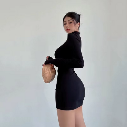 Black Half Turtleneck Mini Dress Women Y2K Long Sleeve Sexy Slim Hip Dress Fall Winter Ladies Streetwear Party Club Vestidos
