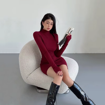 Black Half Turtleneck Mini Dress Women Y2K Long Sleeve Sexy Slim Hip Dress Fall Winter Ladies Streetwear Party Club Vestidos