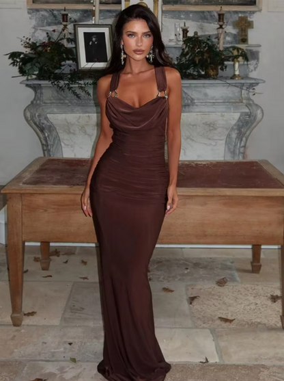 Sexy Sleeveless Backless Bodycon Party Club Evening Dress Women 2025 Spring/Summer New Elegant Pleated Slim Vestidos