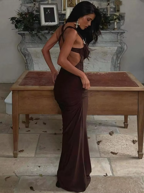 Sexy Sleeveless Backless Bodycon Party Club Evening Dress Women 2025 Spring/Summer New Elegant Pleated Slim Vestidos