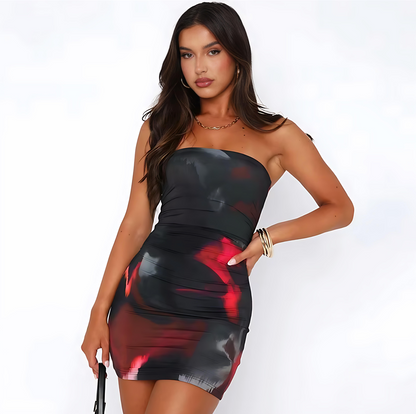 Tie Dye Print Sexy Strapless Backless Party Club Dress Mini Dress Women&