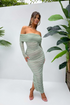 Off-Shoulder Long Sleeve Sexy Maxi Dress for Women Autumn New Strapless Backless Bodycon Ruched Party Long Dress