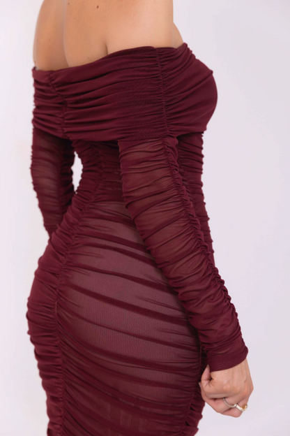 Off-Shoulder Long Sleeve Sexy Maxi Dress for Women Autumn New Strapless Backless Bodycon Ruched Party Long Dress