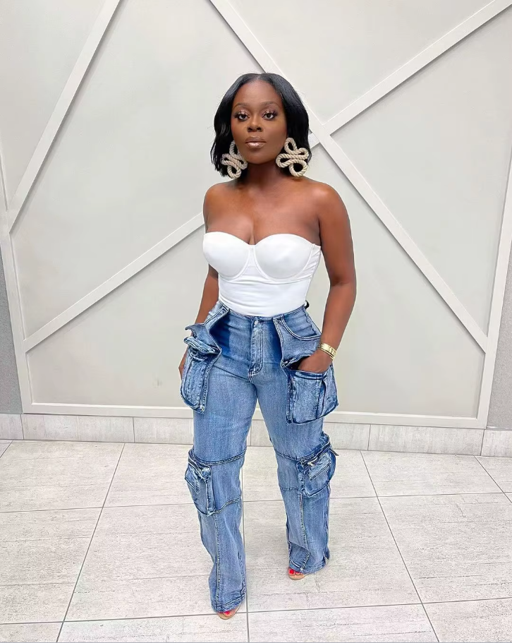 2024 Summer Women Fashion Multi Pocket Straight Zipper Fly Denim Pants Streetwear INS Safari Style Cargo Wide Leg Jeans
