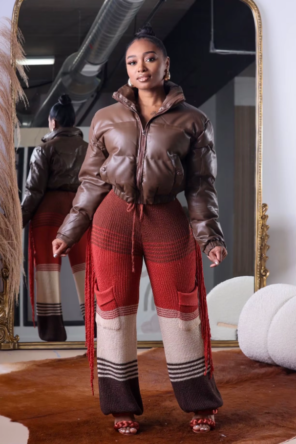 Knitted Pants for Women Wide Leg High Waisted Trousers Casual Office Ladies Thicken Warm Tassels Pants 2023 Autumn Winter