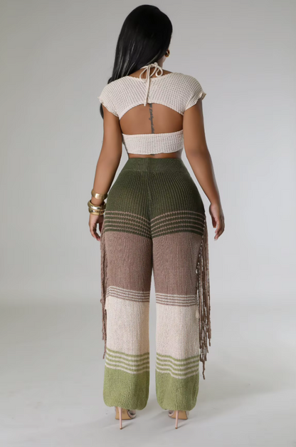 Knitted Pants for Women Wide Leg High Waisted Trousers Casual Office Ladies Thicken Warm Tassels Pants 2023 Autumn Winter