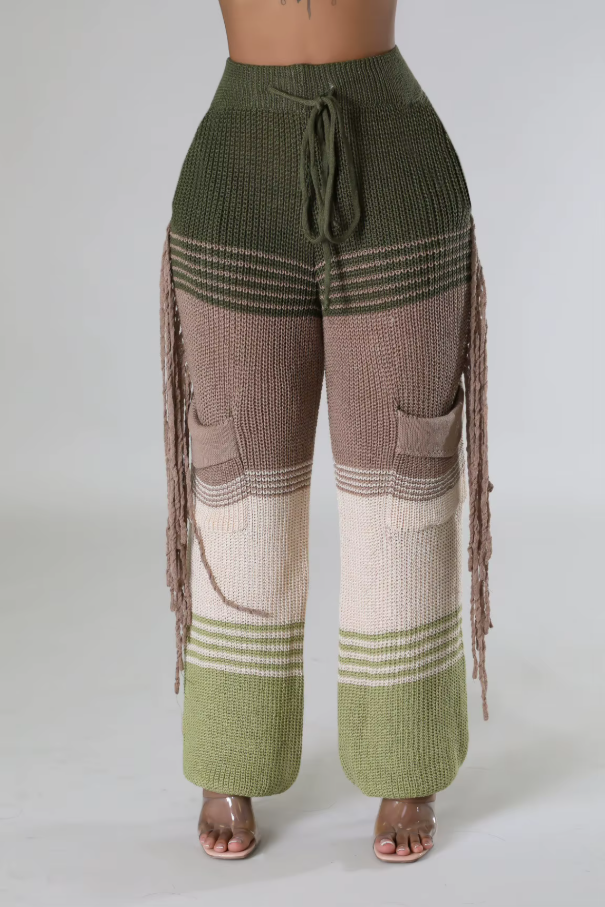 Knitted Pants for Women Wide Leg High Waisted Trousers Casual Office Ladies Thicken Warm Tassels Pants 2023 Autumn Winter