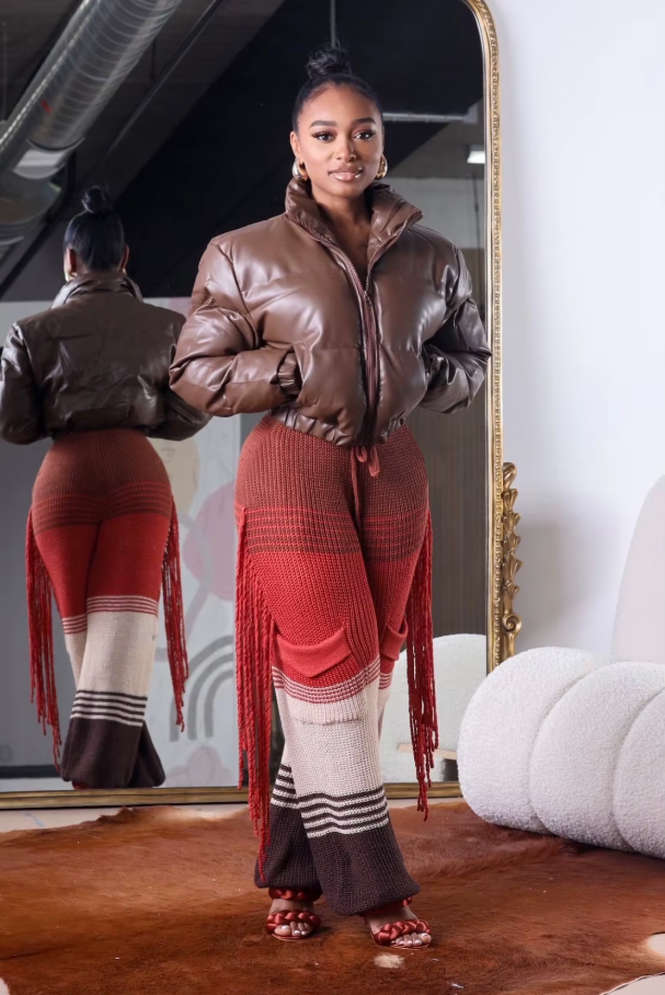 Knitted Pants for Women Wide Leg High Waisted Trousers Casual Office Ladies Thicken Warm Tassels Pants 2023 Autumn Winter