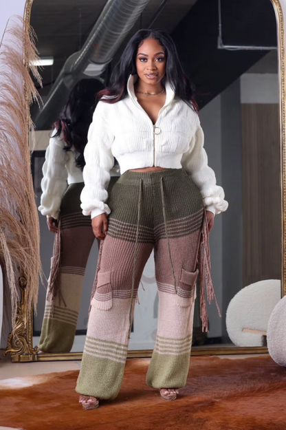 Knitted Pants for Women Wide Leg High Waisted Trousers Casual Office Ladies Thicken Warm Tassels Pants 2023 Autumn Winter