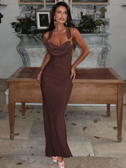 Sexy Sleeveless Backless Bodycon Party Club Evening Dress Women 2025 Spring/Summer New Elegant Pleated Slim Vestidos