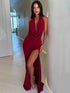 Deep V Neck Halter Sexy Maxi Dress Women Elegant Summer Backless High Split Slim Long Dresses Basics Casual Vestido