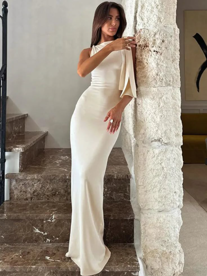 Fashion Solid O Neck Sleeveless Patchwork Sexy Bodycon Maxi Prom Dress Summer Women Clothes Party Festival Club Y2K