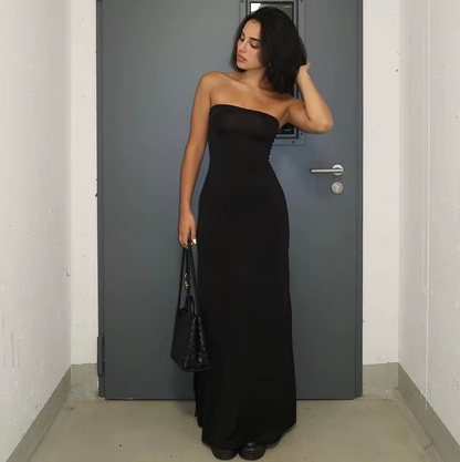 Black Strapless Long Sleeve Sexy Bodycon Maxi Prom Dress 2024 Fall Winter Elegant Women Outfit Evening Party Festival