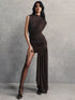 Irregular Draped Ruched Sexy Mini Dress for Women Elegant Turtleneck Sleeveless High Waist Pleated Club Party Dress