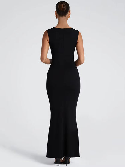 Square Collar Sleeveless Sexy Maxi Dress for Woman Fashion Spring Summer New High Waist Bodycon Club Party Long Dress